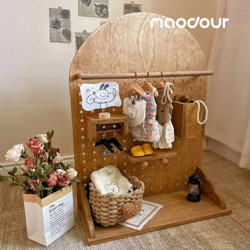 wooden pet clothes organizer - Arched Wooden Pet Pegboard Organizer